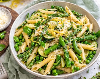 Printable Pasta with Spring Vegetables Recipe Card, Easy Italian Vegetarian Pasta Dish, Fresh Seasonal Veggie Dinner Recipe PDF