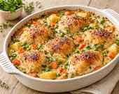 Chicken Casserole Recipe Printable, Easy Comfort Food Dinner, Creamy Chicken Bake Recipe Card, One Dish Meal, Family Dinner Recipe Kitchen