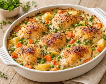 Chicken Casserole Recipe Printable, Easy Comfort Food Dinner, Creamy Chicken Bake Recipe Card, One Dish Meal, Family Dinner Recipe Kitchen