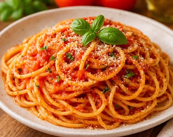 Easy Spaghetti Recipe with Tomato Sauce Italian Pasta Dish Step by Step Cooking Guide Classic Homemade Dinner Recipe Printable Kit