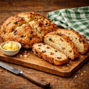 Rezeptkarte für irisches Sodabrot zum Ausdrucken, Anleitung für traditionelles, selbstgemachtes Schnellbrot, rustikale Backhinweise für Anfänger
