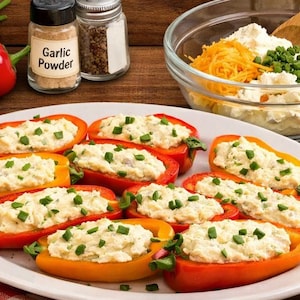 Fast Cream Cheese Stuffed Mini Peppers Recipe Card Printable, Easy Appetizer Recipe, Quick Party Snack, Healthy Pepper Bites