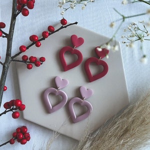 LOVE HEART DANGLE | Handmade Polymer Clay Earrings - Valentines Gift - Dangle Earrings - Handmade Earrings - Gifts for Women - Minimalist