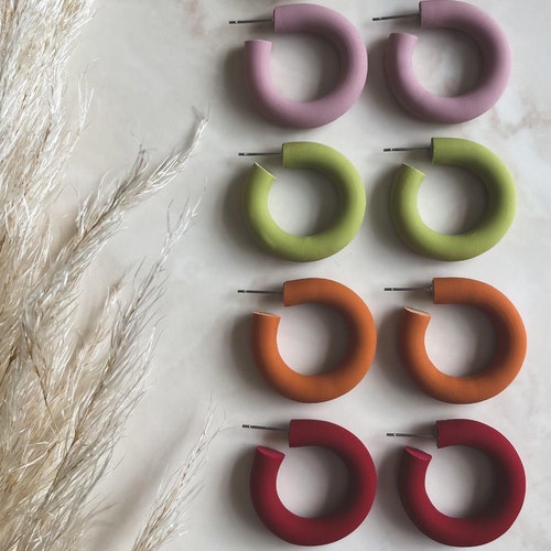 FLUMP Handmade Twisted Hoop Polymer Clay Earrings Boho - Etsy UK
