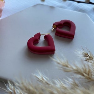 HEART HOOPS | Handmade Two-Tone Polymer Clay Earrings - Valentines Gift - Hoop Earrings - Handmade Earrings - Gifts for Women - Minimalist