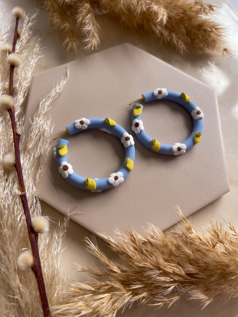 LEMI HOOP Handmade Polymer Clay Earrings Boho Jewellery Dangle Earrings Handmade Earrings Gifts for Women Minimalist Lemon image 2