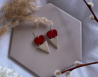 HEART ICECREAM DANGLE | Handmade Polymer Clay Earrings - Valentines Gift - Hoop Earrings - Handmade Earrings - Gifts for Women - Minimalist