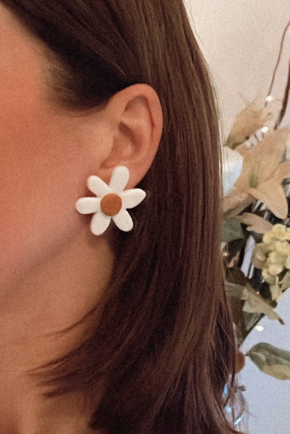 Daisy Stud Clay Earrings Handmade Jewellery