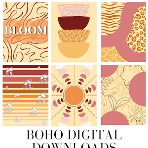 Boho-Inspired digital download art, set of 6, custom printable art, dorm decor