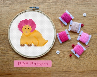 Dinosaur cross stitch pattern PDF. Triceratops embroidery. Small modern x stitch pattern. Stitch count: 34w x 31h