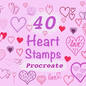Procreate Heart Stamps, 40 Doodle Procreate Brushes, Hearts Procreate Stamp Brushes, Heart Brushes, Love Brushes, Valentine Brushes
