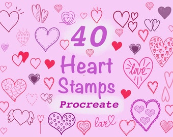 Procreate Heart Stamps, 40 Doodle Procreate Brushes, Hearts Procreate Stamp Brushes, Heart Brushes, Love Brushes, Valentine Brushes