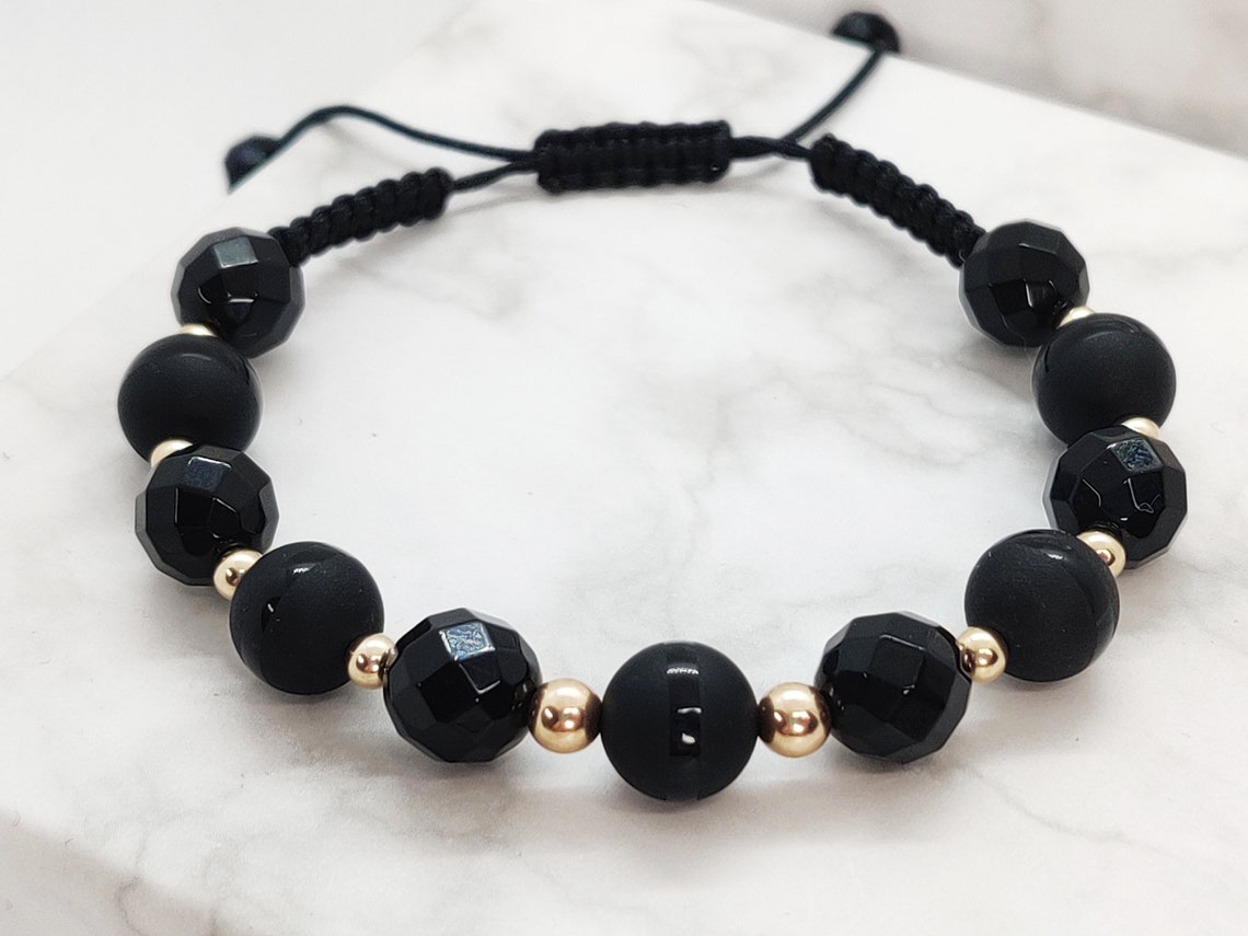 Ladies 585 Gold and Onyx Bracelet 14k beads and Onyx Handmade | Etsy