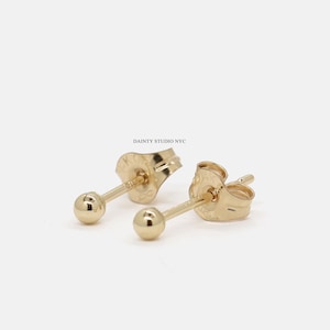 14K Gold Super Tiny 2mm Ball Studs Earrings, Mini Gold Ball Stud, Second Hole Earrings, Third Hole Studs