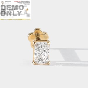 14K Gold Radiant Cut REAL Lab Grown Diamond 0.2CT Internally Threaded Ear Cartilage Stud, Flat Back Earring, Ear Lobe, Conch, Tragus, 18GA