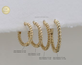 14K Solid Gold Rope Twist Hinged Huggie Hoop, Helix Hoop Earring, Braided Cartilage Hoop Earring, Cable Hoop, 8.5 mm, 10mm, 11mm, 12.5mm