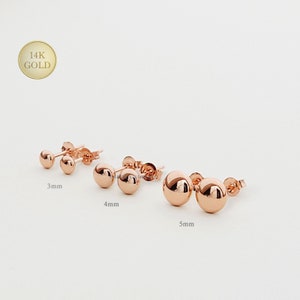 14K Rose Gold Tiny Flat Dot Ball Stud Earring 3MM, 4MM, 5MM, Tiny Rose Gold Button Ball Earrings