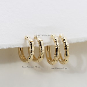 14K Solid Gold Tiny Bamboo Huggie Hoop Earrings, Gold Minimalist Bamboo Hoop, Cartilage Hoop Earrings, Inner Diameter 7.5mm, 9mm