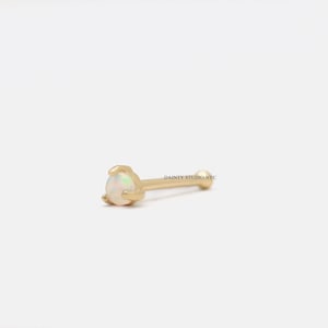 14K Solid Gold Opal 2MM Nose Bone Stud 20 Gauge, Ball End Style Thin Nose Stud Bone, Nostril Piercing Jewelry