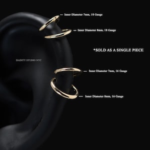 14K Solid Gold Single Plain Ring Hoop Cartilage Clicker 18GA, 16GA, Seamless Hinged Segment Clicker, Earlobe, Helix, Daith