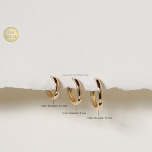 14K Solid Gold Plain Round Hinged Huggie Hoop Earring, Daily Simple Gold Hoop Earring, Dainty Small Hoop, Helix Round Hoop Earring