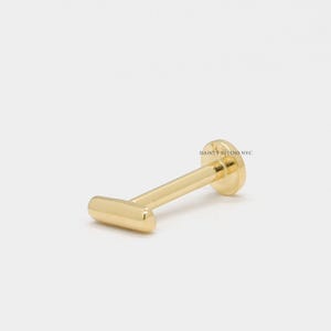 14K Solid Gold Super Tiny Line Stick Bar Internally Threaded Ear Cartilage Stud, Flat Back Earring, Lobe, Tragus, Helix, Ear Piercing, 18GA