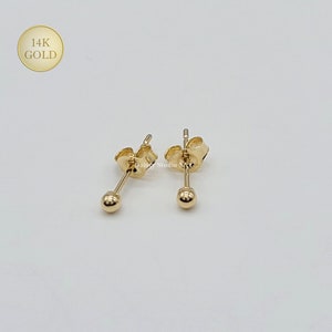 14K Solid Gold Super Tiny 2mm Ball Studs Earrings, Mini Gold Ball Stud, Second Hole Earrings, Third Hole Studs