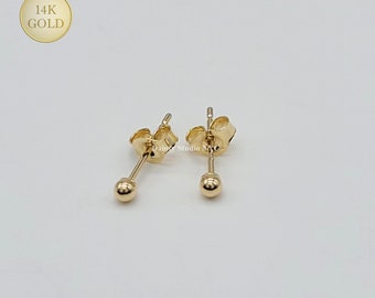 14K Solid Gold Super Tiny 2mm Ball Studs Earrings, Mini Gold Ball Stud, Second Hole Earrings, Third Hole Studs