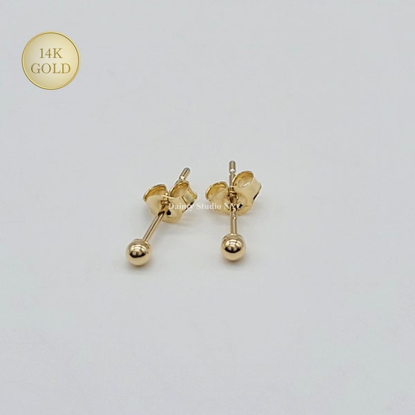 14K Solid Gold Super Tiny 2mm Ball Studs Earrings, Mini Gold Ball Stud, Second Hole Earrings, Third Hole Studs
