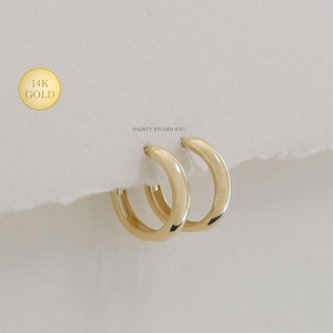 14K Solid Tiny Gold Plain Round Hinged Huggie Hoop Earring, Daily Simple Gold Hoop Earring, Mini Small Hoop, Helix Hoop Earring,