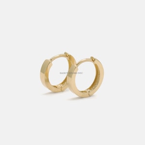 14K Solid Gold Tiny Flat Huggie Hoop Earring, Minimalist Hoop, Mini Wide Gold Hoop Earrings, Cartilage Earrings, Helix Hoop Earrings