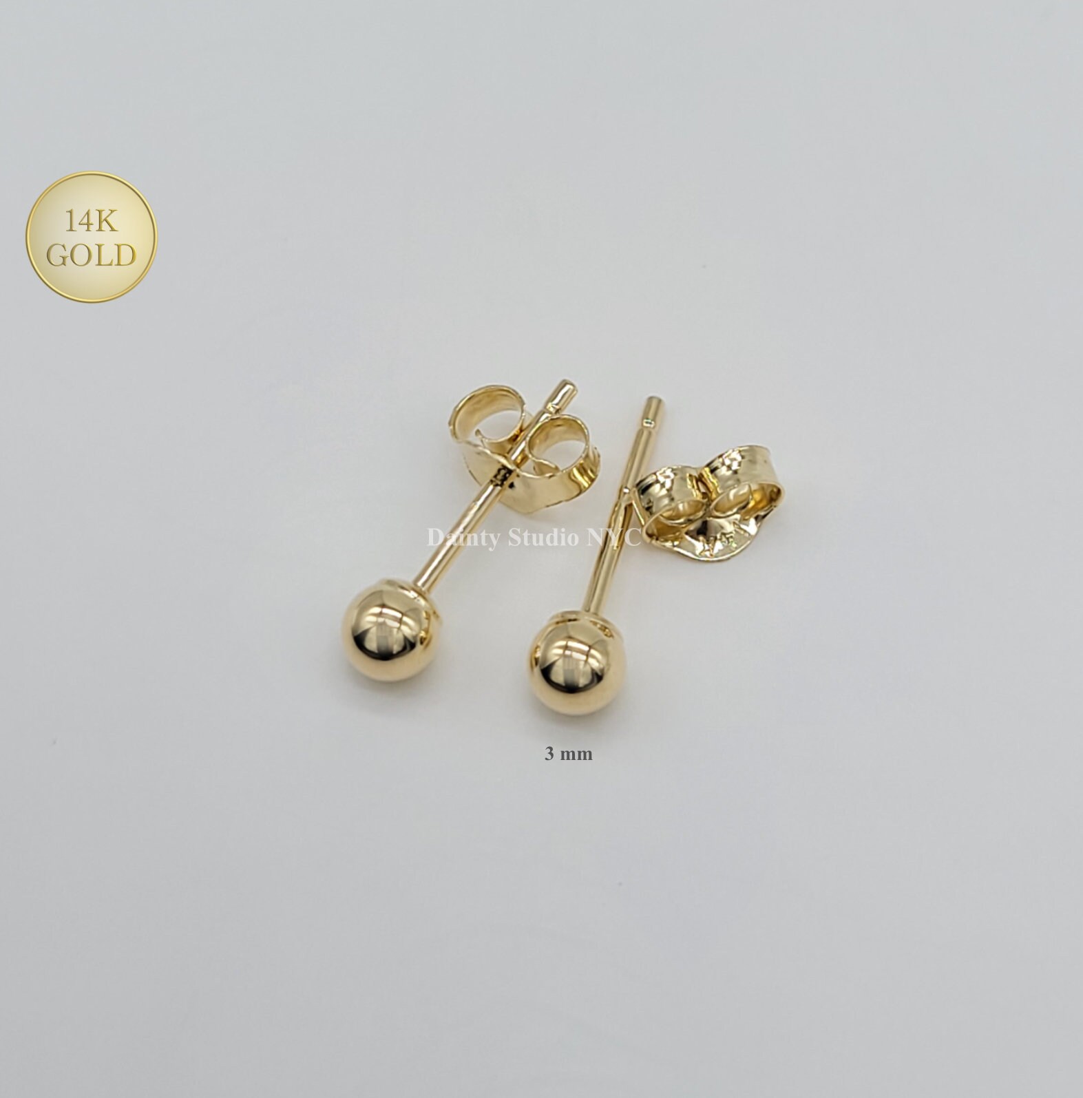 3MM 4MM 5MM 14K Solid Gold Tiny Ball Studs Earrings 14K | Etsy