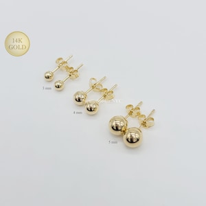 14K Real Gold Tiny Ball Studs Earrings 3MM, 4MM, 5MM, Classic Gold Ball Studs, Everyday Earrings