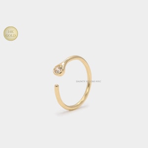 14K Solid Gold CZ Bezel Setting Open Nose Ring Hoop 20 Gauge, Nose Half Hoop, Nose Open Ring, Open Hoop Ear Cuff Earring