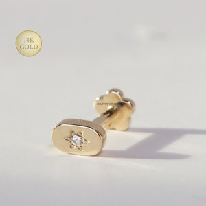 14K Solid Gold Real Diamond Star of David Internally Threaded Ear Cartilage Stud, Minimal Flat Back Earring, Ear Lobe, Tragus, 18 GA