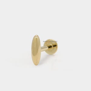 14K Solid Gold Tiny Ellipse Thin Line Pole Stick Bar Internally Threaded Ear Cartilage Stud, FlatBack Earring, EarLobe, Tragus, 18Gauge