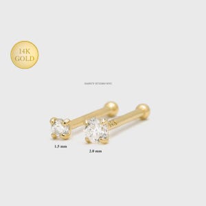 14K Gold Tiny Lab Grown Diamond Nose Bone Stud, Ball End Nostril Piercing, 22 Gauge