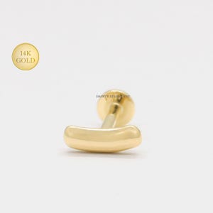 14K Solid Gold Curved Line Jelly Bar Internally Threaded Ear Cartilage Stud, Flat Back Earring, Conch, Tragus, Helix, Gold Ear piercing, 18G