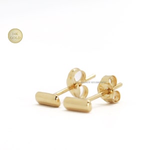 14K Solid Gold Tiny Line Stick Bar Stud Earrings, Second Hole Earrings, Daily Earrings