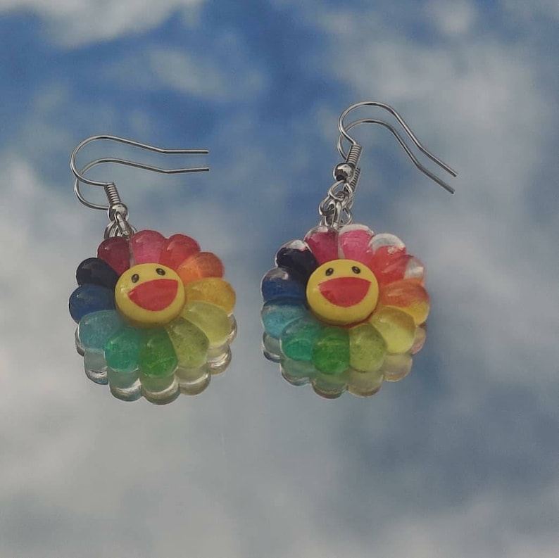 Rainbow Flower Quirky Earrings