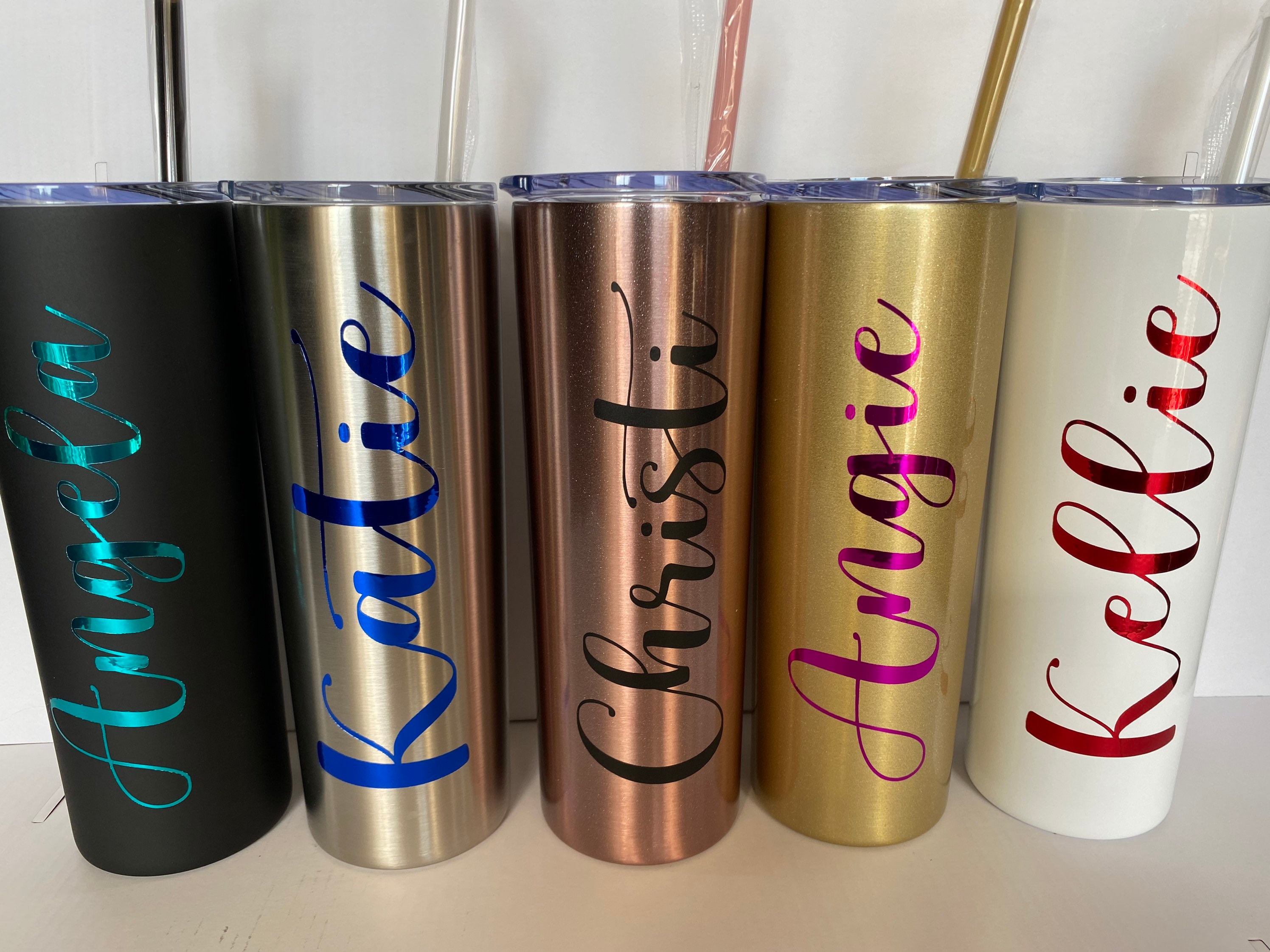 Personalized 20 oz steel skinny tumblers with straw Etsy