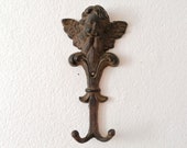 cast iron angel coat rack, double wall hook, angel head wall coat hook, decorative iron wall rack, vintage jewelry display, home decor gift