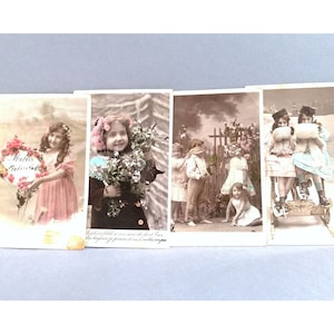 Antique photos set, vintage postcards, hand coloured postcards, retro nursery decor, children illustrations