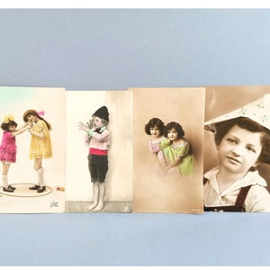 Retro postcards set, antique photography, vintage hand coloured postcards, retro nursery decor