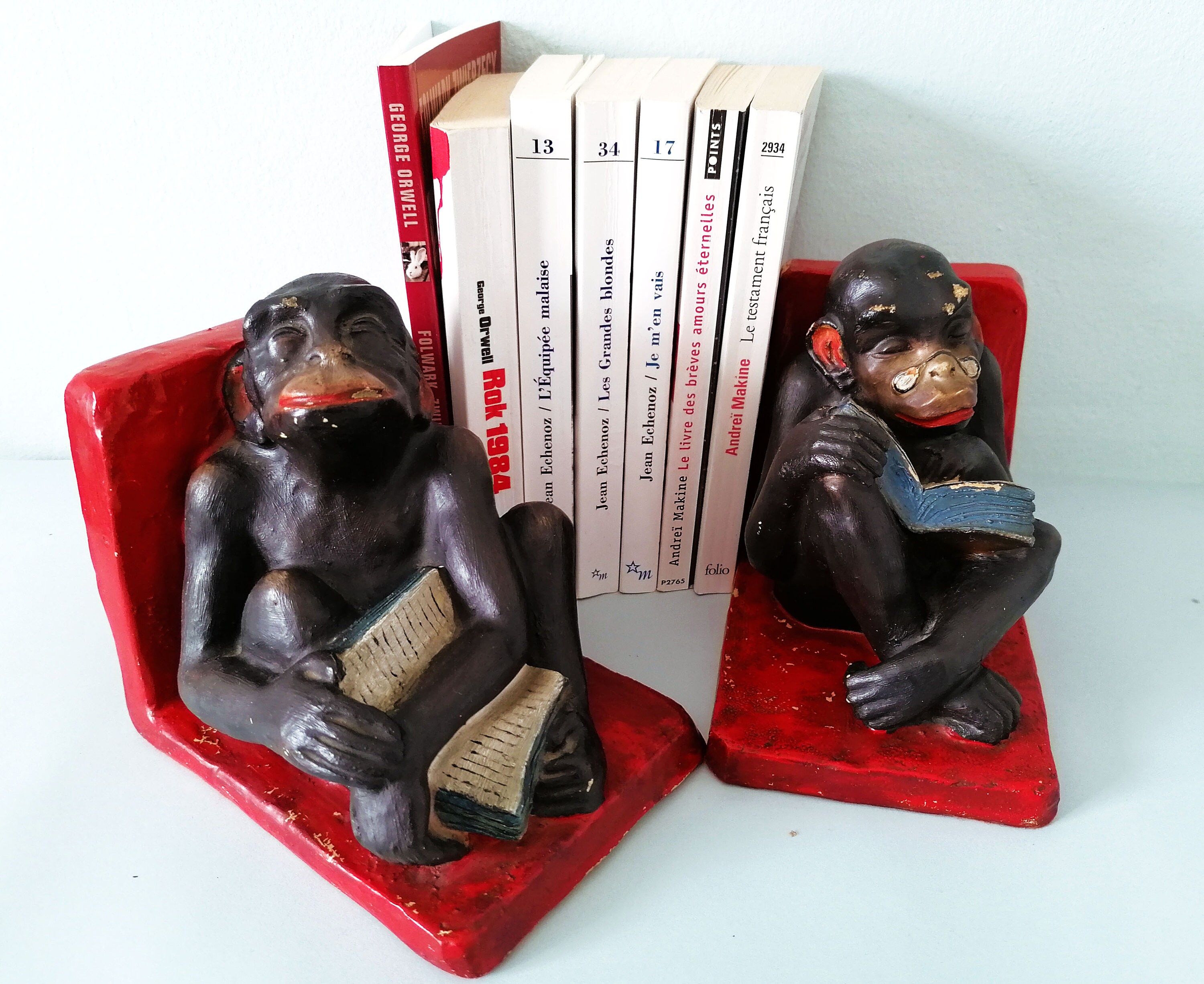 Vintage bookends monkey bookends mid century library decor Etsy
