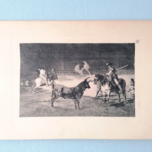 Vintage tauromaquia illustration, Goya bullfighting drawings, corrida, Francisco Goya prints