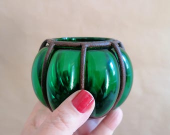 2 Vintage candle holders, tea light holder, retro cosy room decor, aroma diffuser, green candle holder, Geneviève Lethu