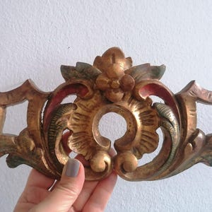 Vintage wooden furniture pediment, headboard applique decor, hand carved wooden appliques, decorative wooden furniture trim