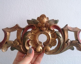 Vintage wooden furniture pediment, headboard applique decor, hand carved wooden appliques, decorative wooden furniture trim