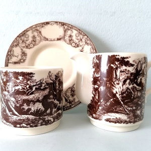Vintage 2 cups tea set, retro mid century porcelain tea service, vintage tea tableware